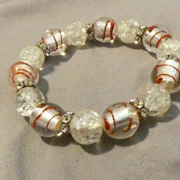 Foil Glass Bracelet Stretch Rhinestones, Silver Brown, Holiday - Picture 3 of 5